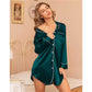 Satin Long Sleeve Sleep Nightshirt Pajama Top Deep Green image 2