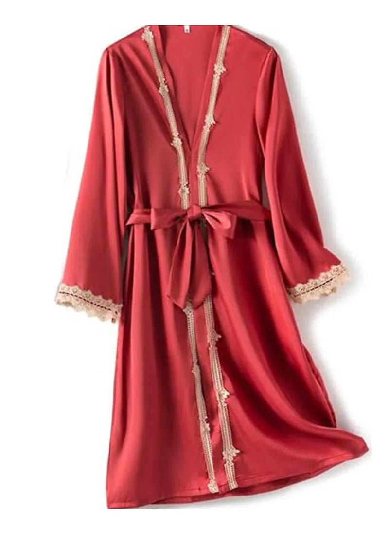 2-Piece Satin Robe and Chemise Sleepwear Set with Lace Intimate Lingerie and Bathrobe image 1