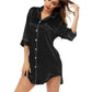 Satin Long Sleeve Sleep Nightshirt Pajama Top Black image 1