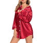 Satin Long Sleeve Sleep Nightshirt Pajama Top Red image 0