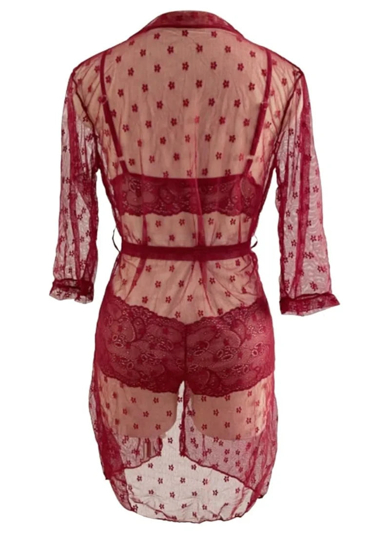 Lace Mesh Corset Lingerie & Women's Bathrobe Set – Elegant Underwear with Timeless Charm image 2
