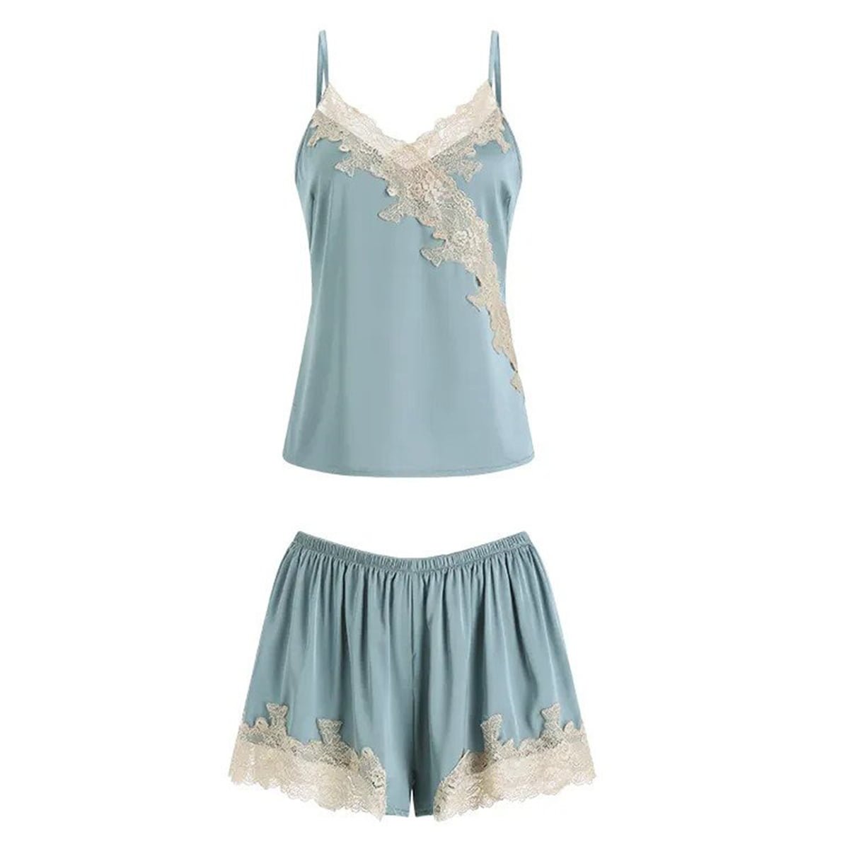 Gray Blue Sexy Sleeveless Satin Colorblock Short Sets image 0