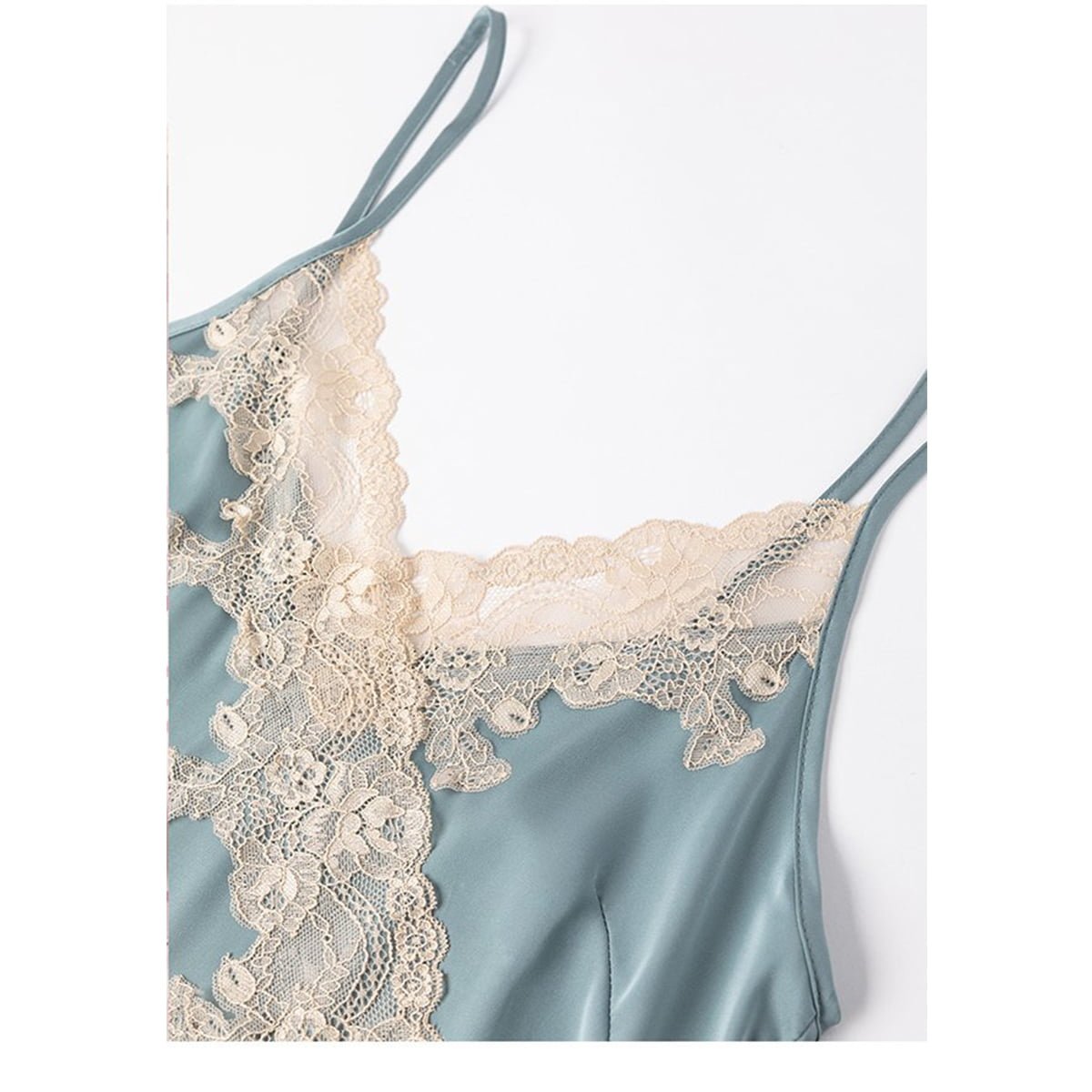 Gray Blue Sexy Sleeveless Satin Colorblock Short Sets image 2