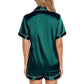 Women's Satin Pajama Short Sleeve Green top and Shorts Set image 3