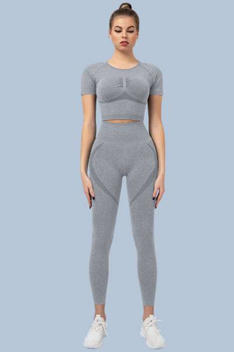 Workout Outfits Seamless Crop Yoga Leggings Sets image 2