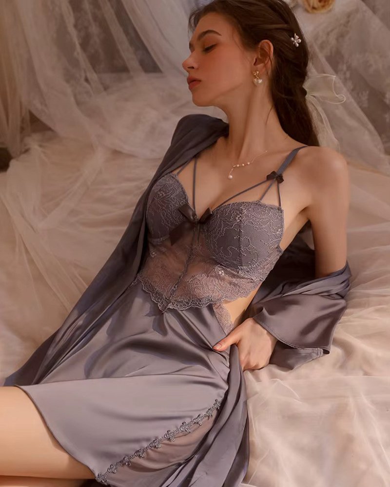 Women’s Silk Satin Nightgown Set without Robe image 3