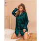 Satin Long Sleeve Sleep Nightshirt Pajama Top Deep Green image 1