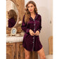 Satin Long Sleeve Sleep Nightshirt Pajama Top Wineberry image 2