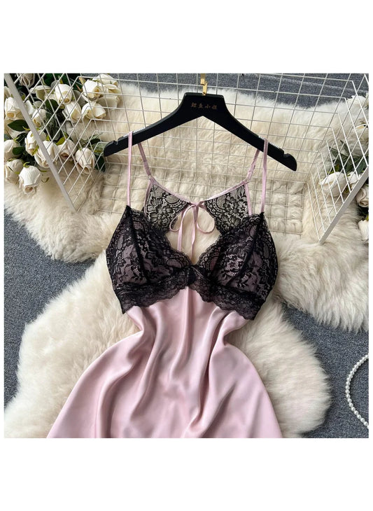 Belted Sleeveless Satin Short Dress Nightgown image 0