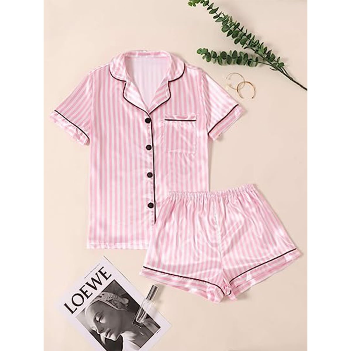 Women's Satin Pajama Short Sleeve Pink top and Shorts Set image 5