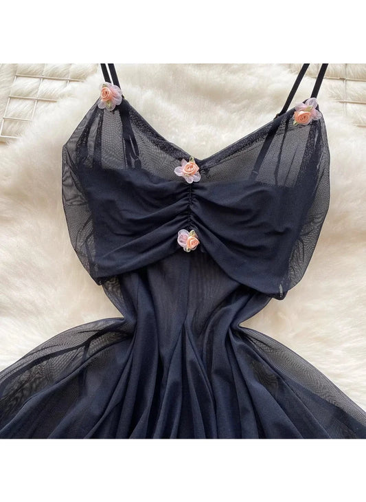 Short Evening Dress with Pleats and Floral Detail Nightgown Sleepwear for Women image 1